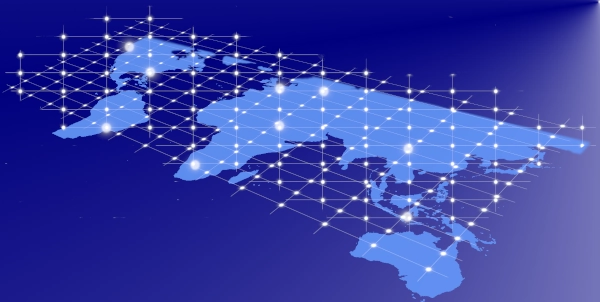An artist's view of communication above the Earth map